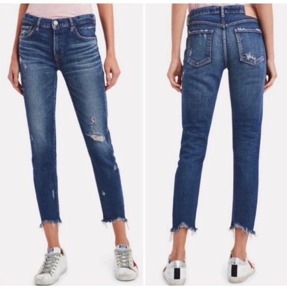 MOUSSY Vintage Glendale Skinny Raw Hem Distressed Mid Rise Crop Jeans Size 27 GU - Picture 1 of 9